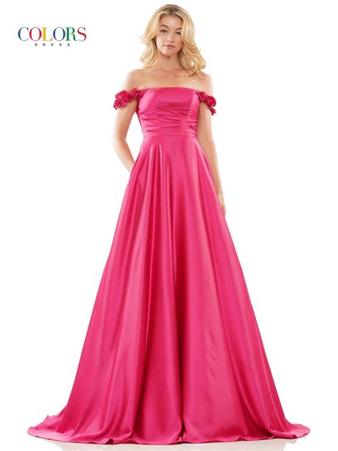 Fuchsia Colors 2861 Colors Long Off Shoulder Formal Dress - Formal