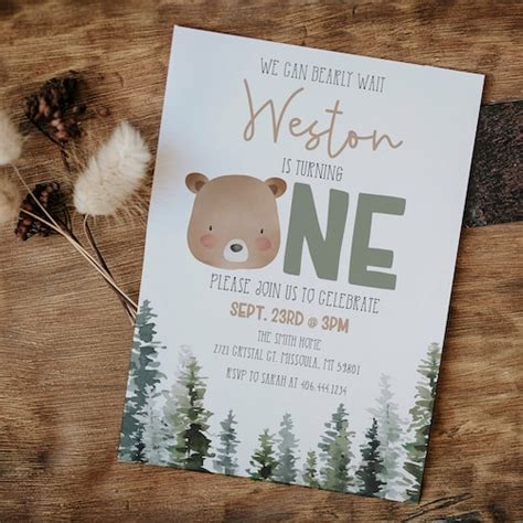 Customizable Bear Birthday Invitation Beary First Birthday Etsy