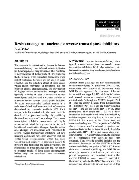 Resistance against nucleoside reverse transcriptase inhibitors | DeepAI