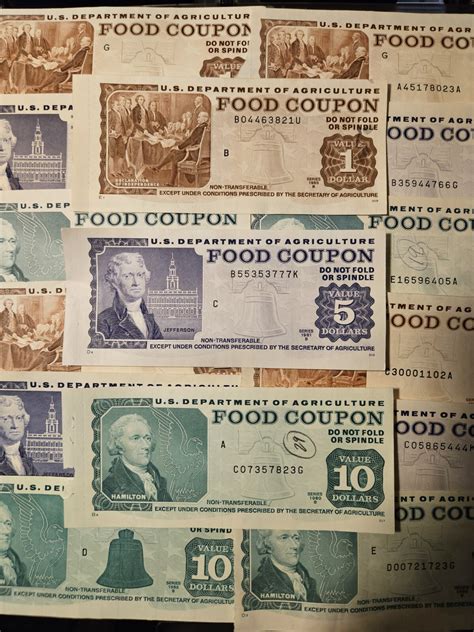 USDA Food Coupons $1 $5 $10 Full Stamp Gem Quality Lot Of 3 Paper Food