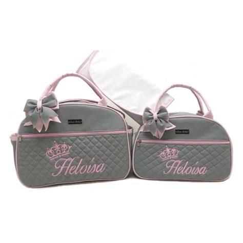 Kit Bolsas Maternidade Cinza Rosa Bebê no Elo7 Lune Baby Bolsas