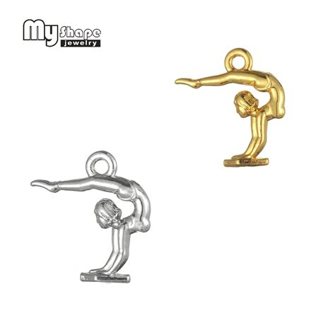 My Shape 30pcs Gymnast Charms For Jewelry Making Alloy Rhodium Gold Tone Choose Gymnastics Girl