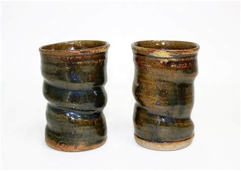 Ash Glazed Stoneware Beakers By Barry Brickell New Zealand Potters