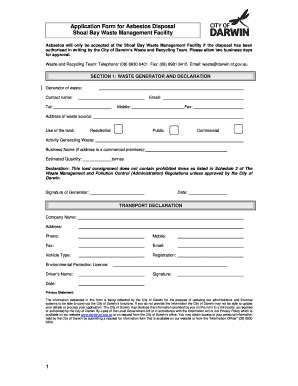 Fillable Online Asbestos Special Waste Disposal Form Darwin City