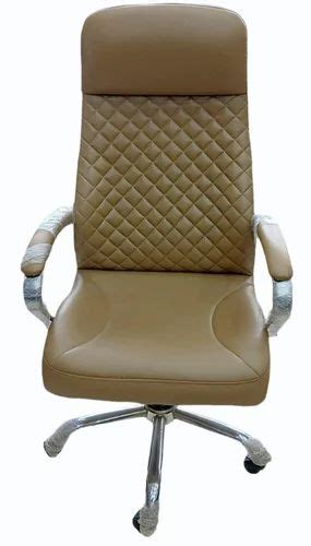 Rexine Stainless Steel Ss Revolving Office Chair Brown With Armrest