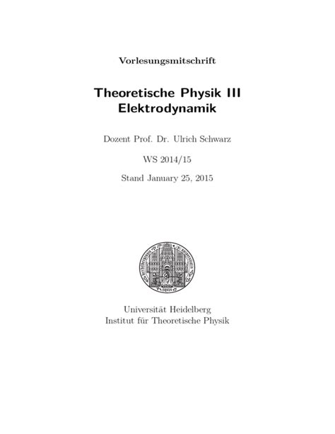 Elektrodynamik Institut für Theoretische Physik