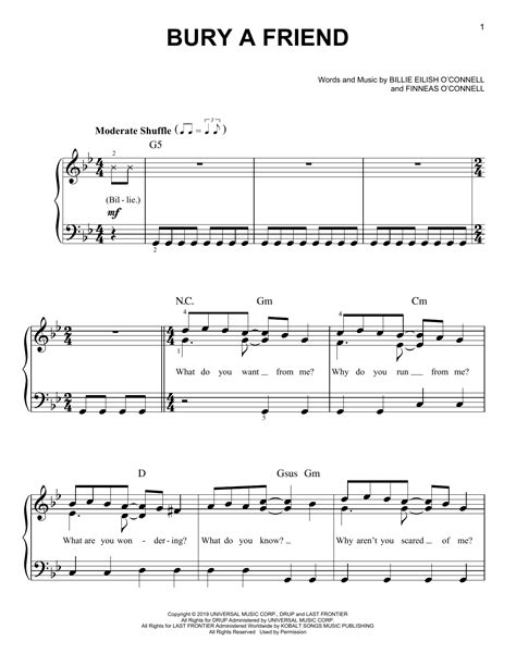 Bury A Friend By Billie Eilish Sheet Music For Easy Piano At Sheet Music Direct