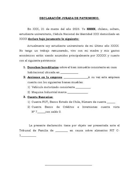 Declaración Jurada De Patrimonio Pdf