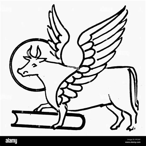 SAINT LUKE. /nA winged ox and book, the symbol of Saint Luke. Line ...