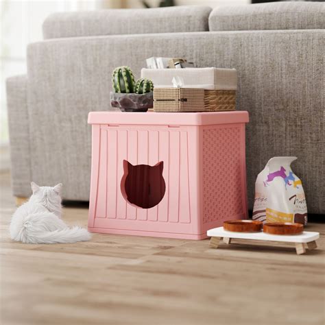 EHHLY Insulated Cat House Outdoor with Flip Lid for Easy Cleaning, Blu