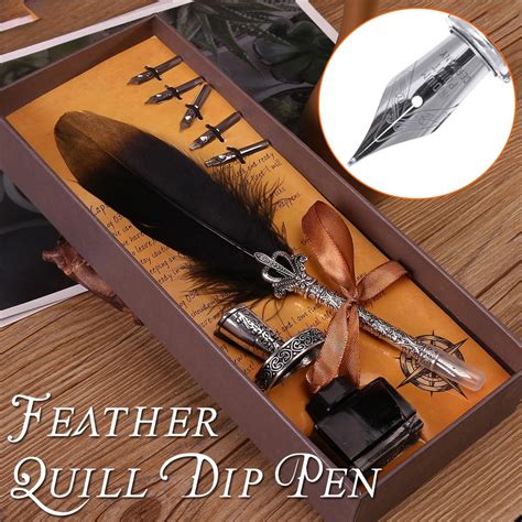 And Writing Calligraphy Ostrich Feather Quill Dip Pen Set With Metal