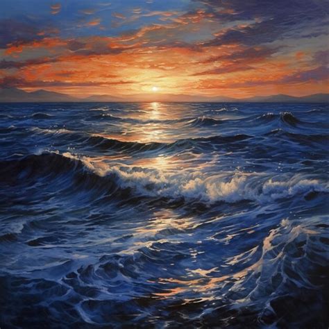 Premium AI Image | Painting of a sunset over the ocean with waves ...