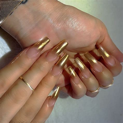 Gold Acrylic Nails Pretty Acrylic Nails Pretty Nails Gold Chrome