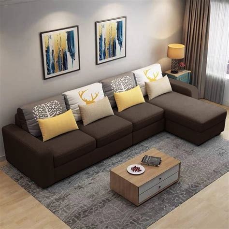 Furny Sebastian Seater Fabric Rhs L Shape Sofa Set Brown Amazon