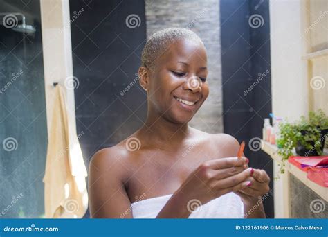 Lifestyle Natural Portrait Of Young Attractive And Happy Black Afro American Woman At Home