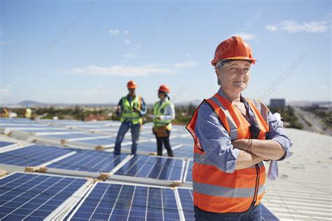 Portrait Engineer At Sunny Solar Power Plant Stock Image F022 0105