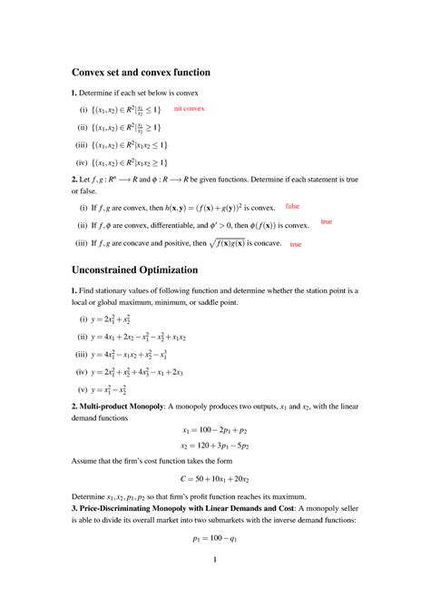 Exercises Part Ex Op Convex Set And Convex Function Determine If