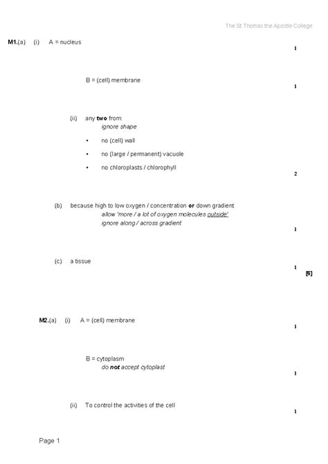 Unit B1 B1 7 Mark Scheme Biofort 2