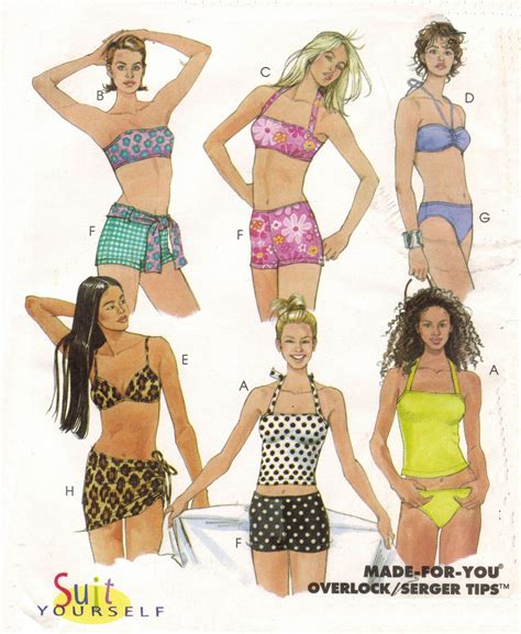 Misses 2 Piece Bathing Swimsuit Cover Up Skirt Tube Bikini Sew Pattern 8 12 Sewing