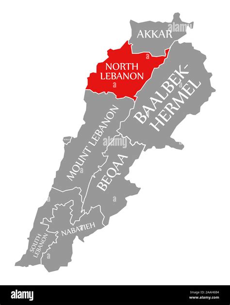 North Lebanon Red Highlighted In Map Of Lebanon Stock Photo Alamy