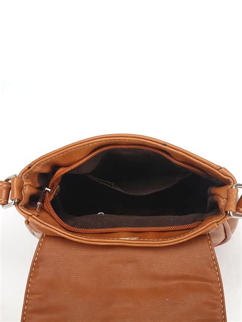 Braided Laser Cut Flap Saddle Bag Light Brown Sheinsheinside