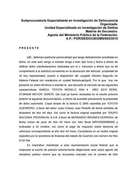 Devolución de vehículo Subprocuraduría Especializada en Investigación