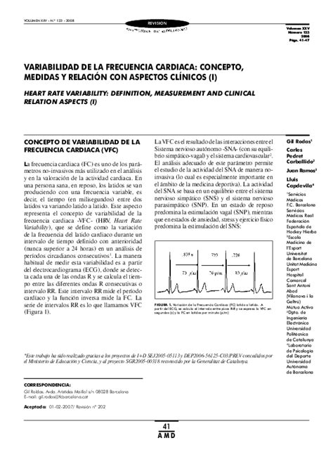 Pdf Variabilidad De La Frecuencia Cardiaca Conceptos Medidas Y Relación Con Aspectos