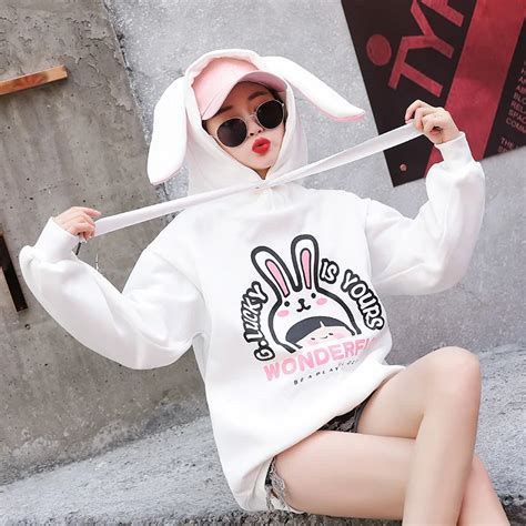 Plus Size Women Sweatshirt Cute Rabbit Ear Hoodies Pullover Autumn