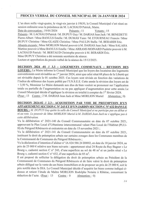 Calaméo Procès verbal Du Conseil Municipal Du 26 Janvier 2024