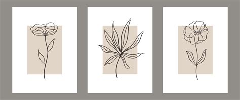 Set Of Botanical Contemporary Wall Art Poster Tropical Foliage Line Art Drawing With Abstract