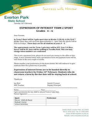 Fillable Online Everparkss Eq Edu Expression Of Interest Term Sport