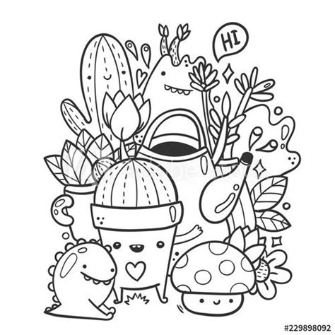 Cute Monsters Doodle Coloring Page Hand Drawn Vector Illustration