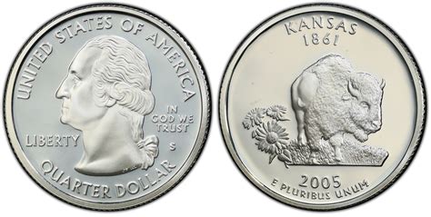 2005 S 25c Kansas Silver Dcam Proof Washington 50 States Quarters