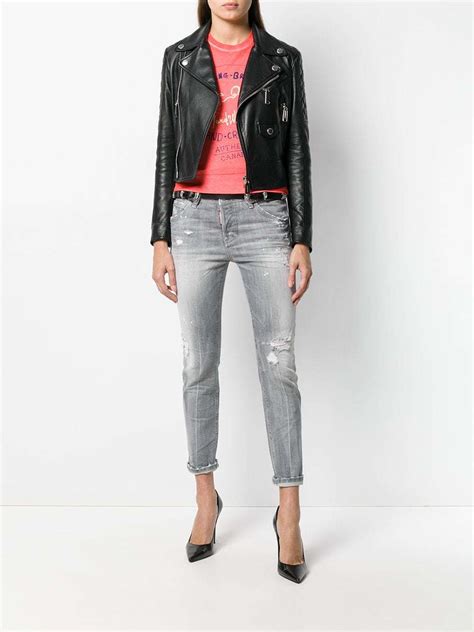 Graue Enge Jeans Mit Destroyed Effekten Von Dsquared Farfetch