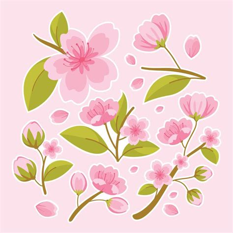 Cherry Blossom Sticker Set 6142979 Vector Art at Vecteezy