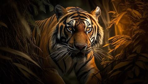 Premium AI Image | Majestic Bengal tiger staring beauty in nature ...