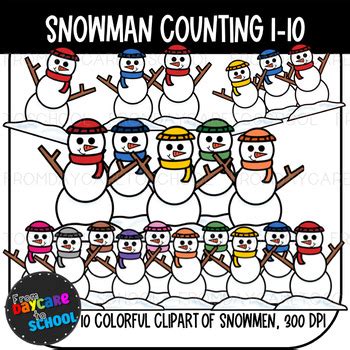 Snowman Counting Clipart by From Daycare to School Clipart | TPT