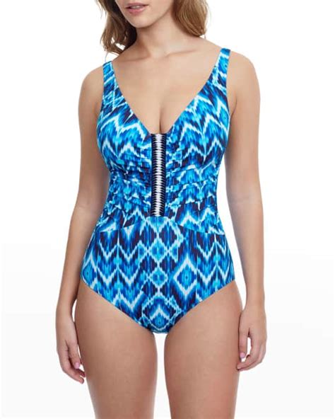 Profile By Gottex Ocean Blues V Neck One Piece Swimsuit Neiman Marcus