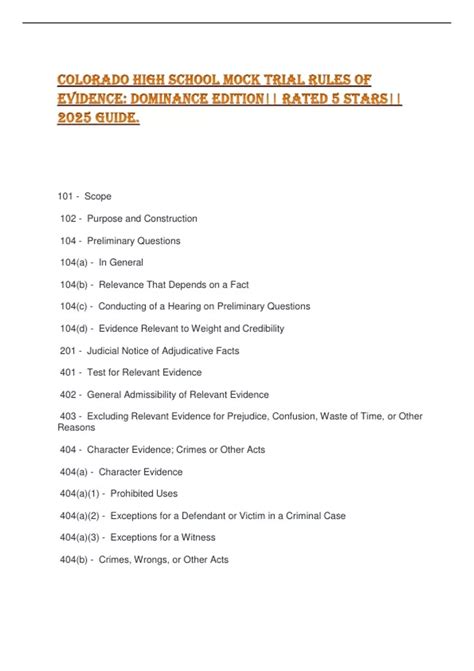 COLORADO HIGH SCHOOL MOCK TRIAL RULES OF EVIDENCE: DOMINANCE EDITION