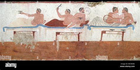 Symposium Scene Depicted In The Ancient Greek Fresco On The North Wall