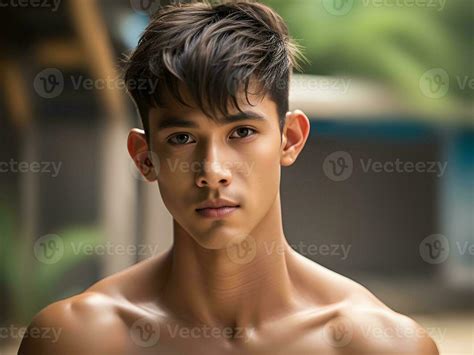 Portrait Of Handsome Asian Guy In Summer Clothes Posing In The Street