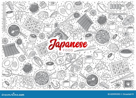 Garabato Japon S De La Comida Fijado Con Las Letras Rojas Ilustraci N