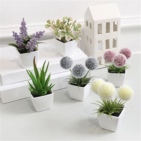 6 Pots (sets) Of Home Decoration, Mini Evergreen Artificial Plant Small ...