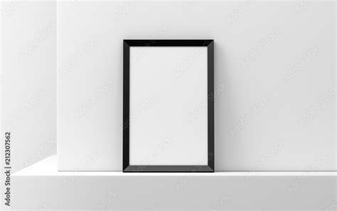 Black Wooden Frame With Poster Mockup Standing Against White Wall 3d