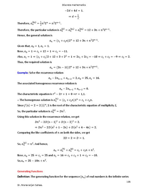 generating function 105 2𝑑 4𝑑 1 𝑑 ଵ ଶ Therefore 𝑎