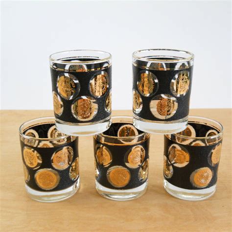 Mid Century Vintage Libbey Gold Coin Glasses Mcm Rocks Etsy