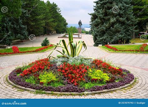 Landscape Design in Pyatigorsk, Russia. Beautiful Scenery of Cascade Stairway with Flowers Stock ...