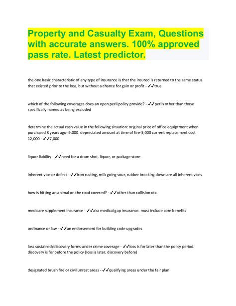 Property And Casualty Exam Questions With Accurate Answers 100 Approved Pass Rate Latest