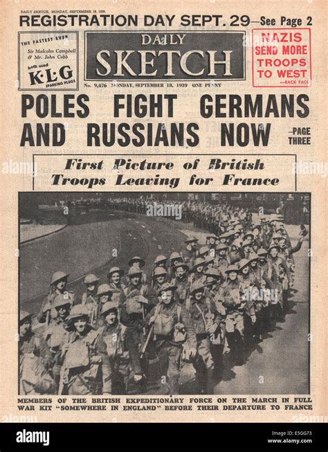 1939 Daily Sketch Front Page Reporting Invasion Of Poland By Soviet