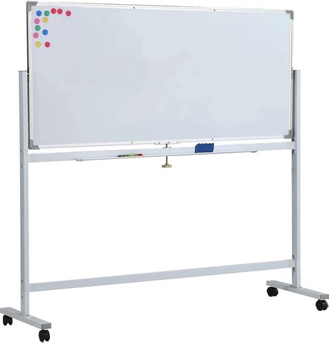 Tableau Magnétique Blanc à Roulettes Double Face Effaçable Cadre En Aluminium 120x60 Cm Incluant